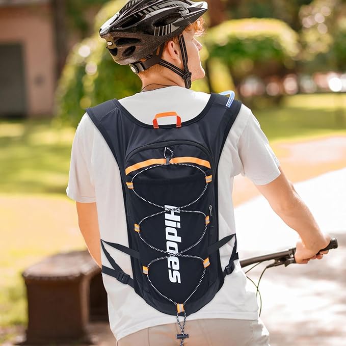 Lightweight Hydration Backpack with 2L Hydration Bladder & Compass & Whistle, Touch Phone Pocket, Breathable Reflective Hydro Water Backpack for Hiking Cycling Running Hydration Pack for Men Women