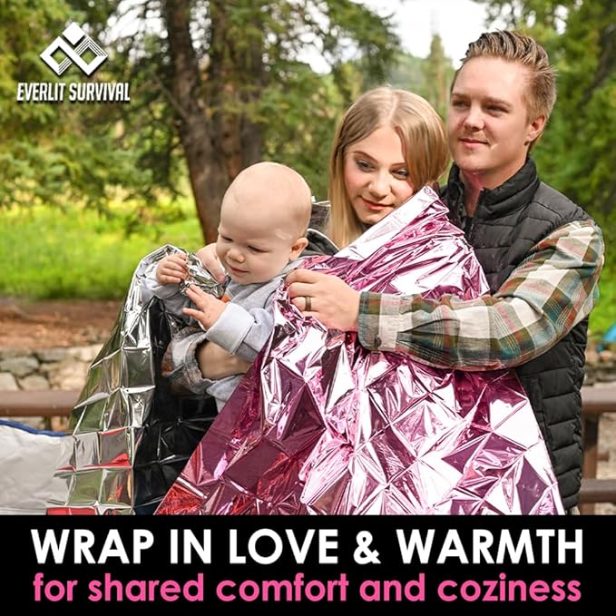 Everlit Survival Emergency Mylar Thermal Blankets -Space Blanket Survival kit Camping Blanket Perfect for First Aid, Outdoors, Hiking,Bug Out Bag,Marathons or First Aid (Bubblegum Pink)