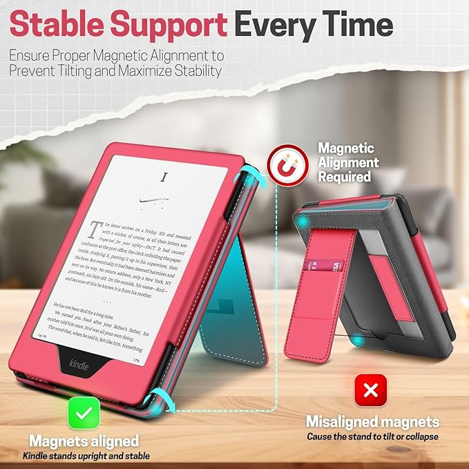 TNP Stand Case for Kindle Paperwhite 12th Generation 2024 / Kindle Colorsoft Signature Edition with Hand Strap & Card Slot - 7" PU Leather Protective Folio Cover with Auto Wake/Sleep, Light Pink