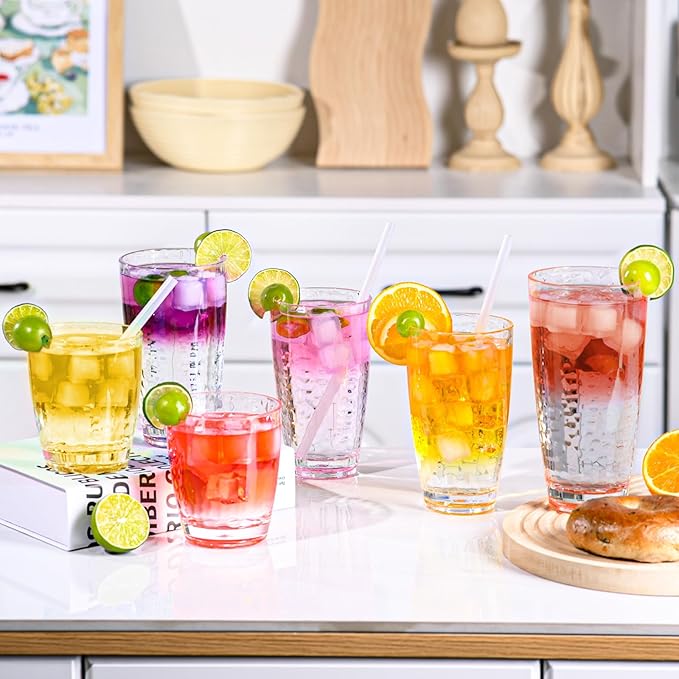 9 Pcs Plastic Drinking Tumblers Set of 14/18/24 oz, Acrylic Drinking Glasses with Straw&PP Brush, BPA-Free, Stackable Water Cups, Clear Cups for Juice, Wine (14/18/24 oz-9 pcs)