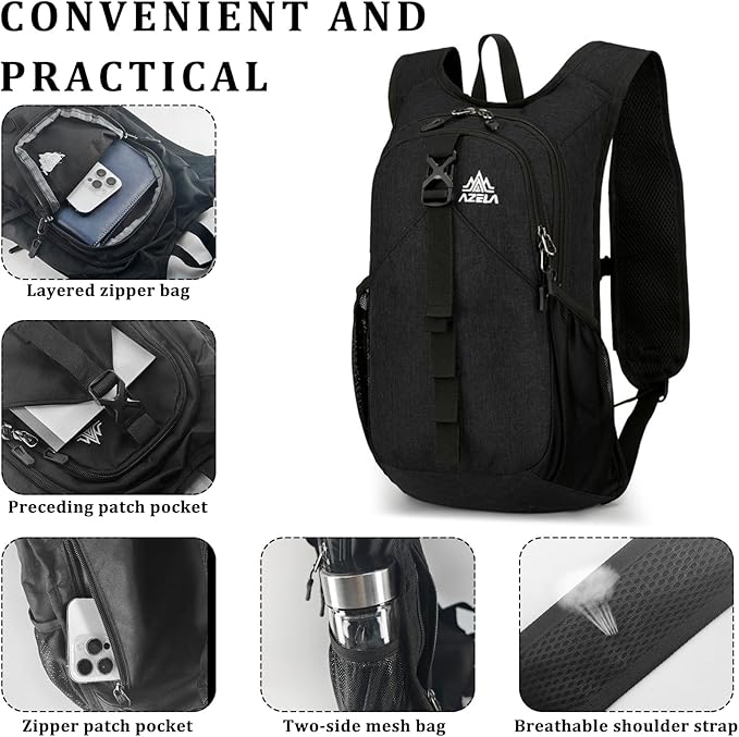 15L Small Hiking Backpack Foldable Ultralight Trekking Camping Outdoors Backpack for Women Men (black)
