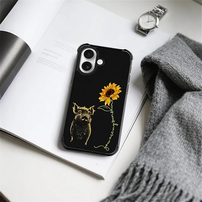 for iPhone 17 Case,for MagSafe Graphic Design for Girl Boy Soft Silicone Hard Acrylic Shock Protection Designed for iPhone 17 Pig Sunflower Yellow Sunshine Pattern