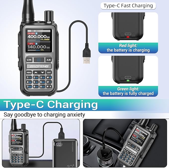 Baofeng Radio UV-5R Mini Ham Radio Long Range Handheld Two Way Radio NOAA Weather Radio Rechargeable Walkie Talkies Dual PTT APP Programming Copy Frequency 999CH with USB-C Charging Survival Radio