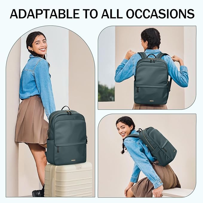 GOLF SUPAGS Women Laptop Backpack Casual Daypack for Work Travel College Backpack Purse Fits 15.6 Inch Notebook (Atrovirens)