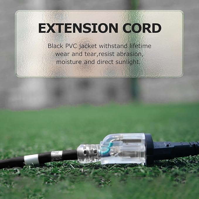YOJOE Indoor Outdoor Extension Cord with Lighted End, 3 Prong 13A Weatherproof Power Cord, 16 Gauge Heavy Duty 8 ft Black Extension Cord for Garage, Garden and Home, 16/3 SJTW UL Listed