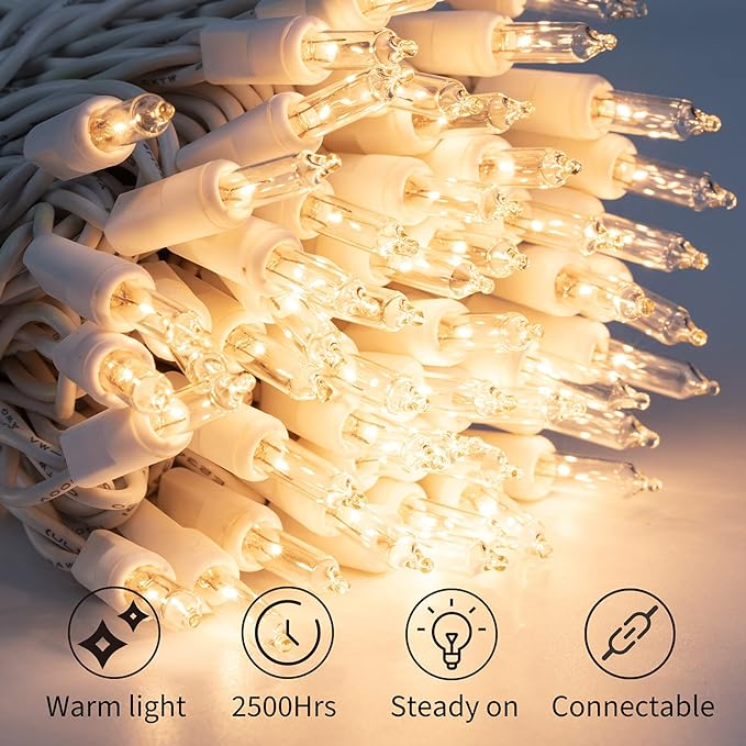 2 Pack 50 Count Christmas String Lights Clear Warm White Mini Lights Plug Powered Waterproof for Indoor and Outdoor Use, 12 Feet for Christmas Tree Party, Wedding Holiday Patio Xmas Decorations