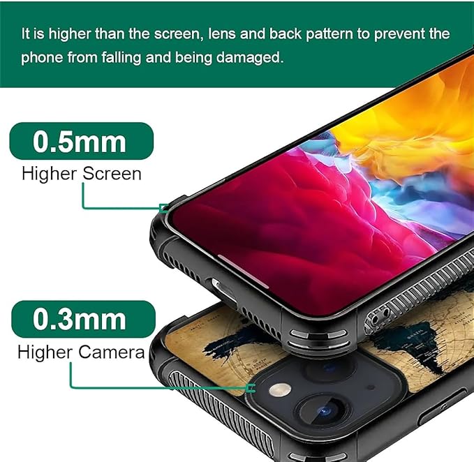 for iPhone 15 Plus Case, Brown World Map Pattern Made of Soft Silicone Hard Acrylic Shock Protection for iPhone 15 Plus