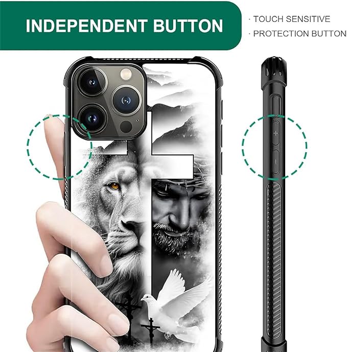 for iPhone 16 Pro Max Case, Lion Cross Jesus Christ Dove Pattern Graphic Design Girl Boy Soft Silicone Hard Acrylic Shock Protection for iPhone 16 Pro Max