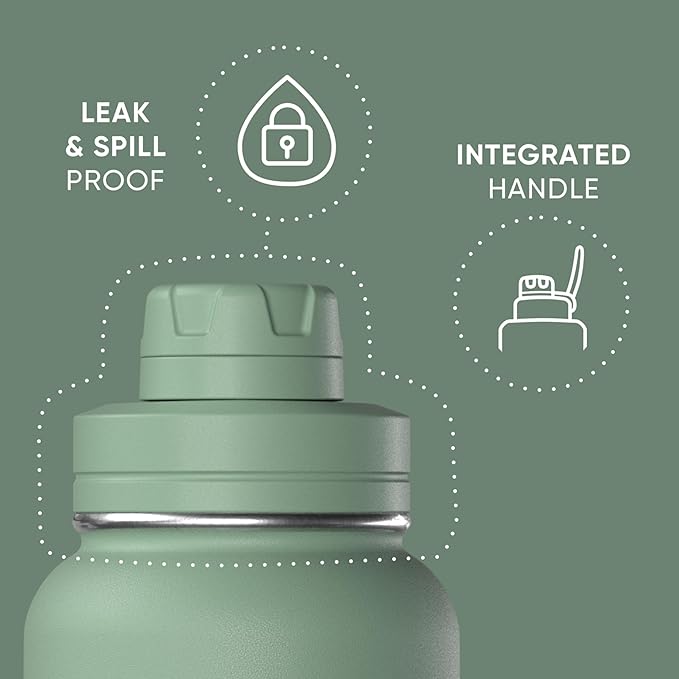 Hydrapeak 40oz Sport Insulated Water Bottle with Straw & Chug Lid, Leak & Spill Proof, Keeps Drinks Cold for 24 Hours, Hot for 12 Hours, Premium Stainless Steel Water Bottles (40oz, Sage Leaf)