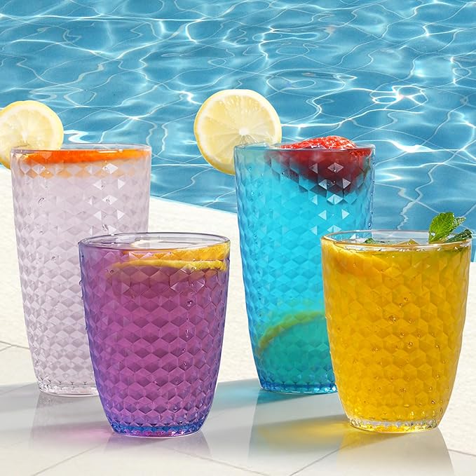 BELLAFORTE Shatterproof Plastic Tumbler Set – Laguna Beach 19oz Tall & 12oz Short Drinking Glasses – Unbreakable Stackable Drinkware for Indoor Outdoor, Dishwasher Safe, BPA Free (Clear, 8)