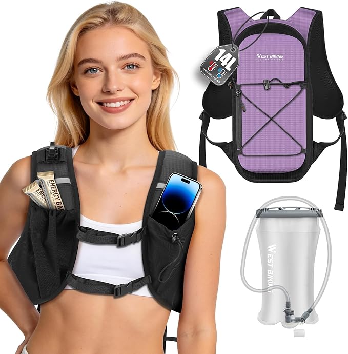 Hydration Pack Backpack, Insulated Hiking Water Backpack with 1.5L Water Bladder, Running Hydration Vest Backpack for Men Women, Hydro Daypack for Hiking, Cycling, Climbing, Rave