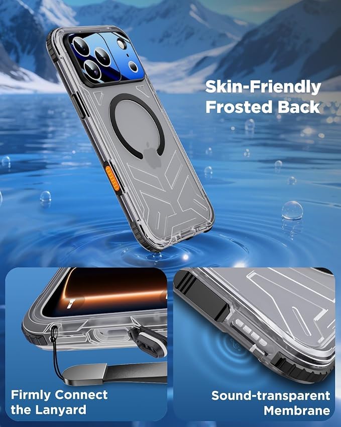 for iPhone 17 Pro Max Waterproof Case with Magsafe, Built-in [Camera & Screen Protector] [Lanyard], IP68 Water Proof Full Body Dustproof Heavy Duty Frosted Protective Phone Cover, 6.9" Black