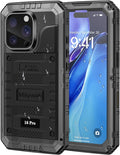 Mitywah Waterproof Case for iPhone 16 Pro, Shockproof Heavy Duty Case with Built-in Screen Protector, Underwater Full Body Protective Metal Case 6.3 inch, Black