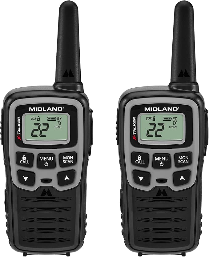 Midland - T51SLV X-Talker Spotting and Recovery Walkie -Talkie Long Range - FRS Two Way Radio for Adults and Kids, 38 Privacy Codes - Black/Silver - 2-Pack
