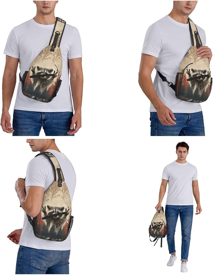 FyLybois Raccoon Sling Bag for Women Lightweight Crossbody Backpack Casual Daypack with Adjustable Strap for Travel Work Hiking Everyday Use