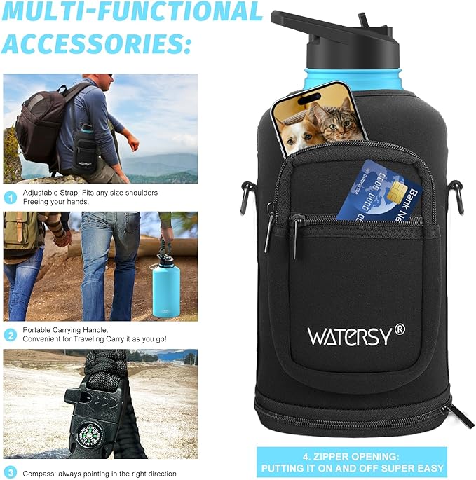 87oz Insulated Water Bottle (Cold for 48 Hrs),BPA Free&Leak Proof,1.5 Gallon Stainless Steel Water Flask,Water Jug with Straw Spout Lids for Gym,Hiking,Camping,Sky Blue