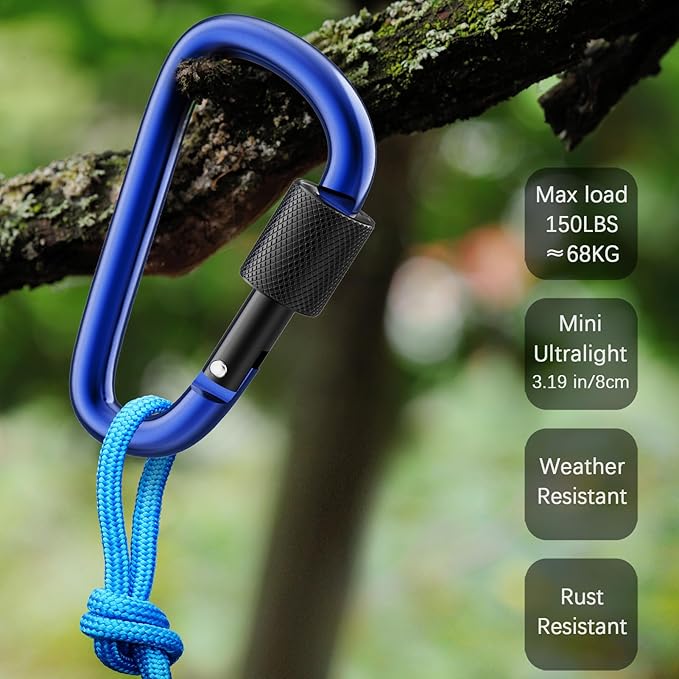 sprookber 3" Locking Carabiners | Keychain Carbineers D Ring Key Clip Spring Snap Hook for Multi-Usage | Set of 8
