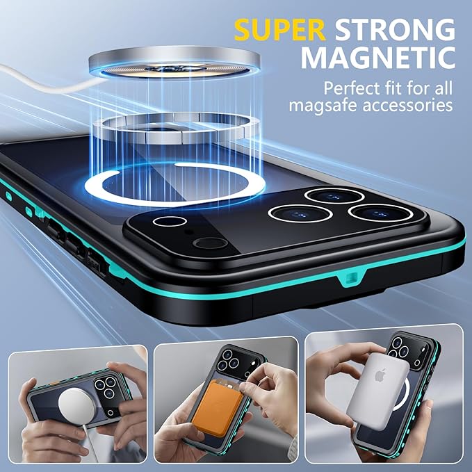 Red2Fire for iPhone 17 Pro Case Waterproof, [Built-in Screen Protector & Camera Protector][Compatible with MagSafe][Full Body Shockproof][IP68 Waterproof][Dustproof] Phone Case 6.3" Blue/Clear