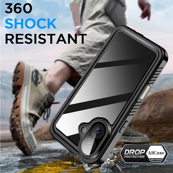 AICase Compatible with iPhone 17 Case Waterproof, Clear Water Proof Built-in Screen Protector Shockproof Dustproof Snowproof Full Body Rugged Underwater Phone Case with Lanyard