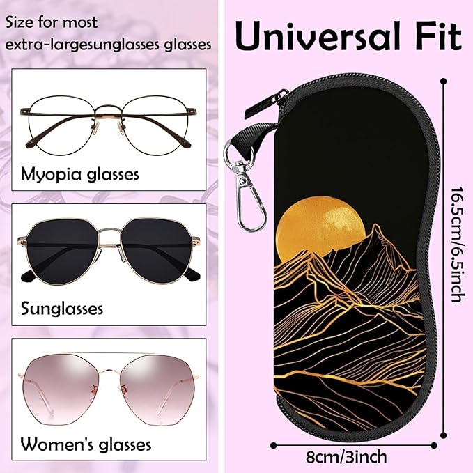 Glasses Case Sunglasses Eyeglass Soft Case Zipper Light Neoprene Pouch with Metal Belt Clip Aesthetic Cute Women Men
