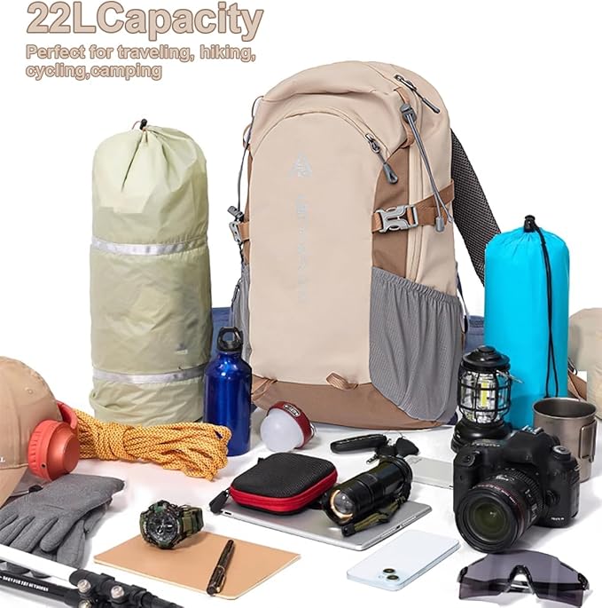 AUGUR hiking backpack small outdoor backpack women men lightweight back pack for hiking camping rucking daypack(Khaki)