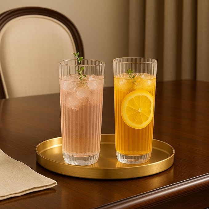 Khen Plastic Acrylic Ribbed Drinking Glasses – Set of 2 Clear 11.8oz Tritan Tumblers, European Style Shatterproof Drinkware – Durable, BPA-Free, Dishwasher Safe, Stackable & Unbreakable Plastic Cups