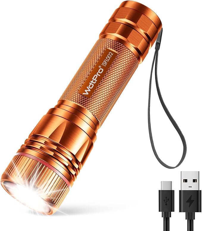 WdtPro Rechargeable Flashlights High Lumens, 1 Pack 10H Long Lasting Super Bright EDC Flashlights, LED Mini Tactical Flash Lights for Camping Emergency, Drop & Water Resistant Orange(Battery Included)