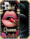 Compatible with iPhone 12 Pro Max Case, Glitter Red Rose Queen Leopard Lipstick Luxury Golden Decoration for Girl Women Soft TPU Shockproof Protective Hard PC Back