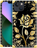 Compatible with iPhone 13 Case, Shine Gold Rose Luxury Golden Decoration for Girl Women Soft TPU Shockproof Protective Hard PC Back for iPhone 13