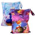 Mama Koala Wet Dry Bags, Portable Washable Reusable Baby Cloth Diapers Bags, 2pcs Medium Size for Travel Beach Laundry Pool Gym Yoga (WB-Space Travel)