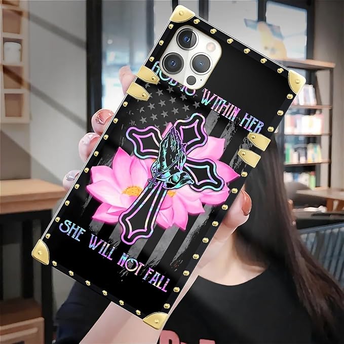 Compatible with iPhone 12 12 Pro Case, Praying Cross Hands Luxury Golden Decoration for Girl Women Soft TPU Shockproof Protective Hard PC Back for iPhone 12 12 Pro