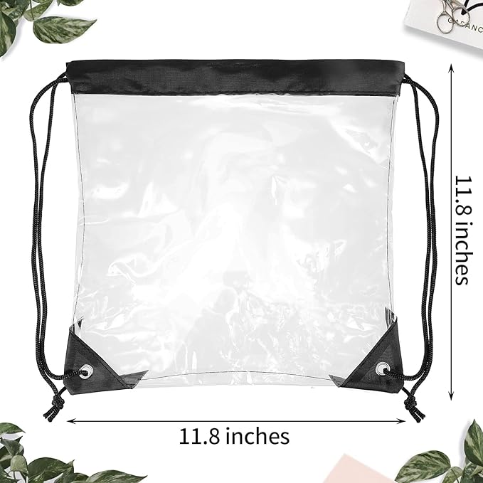 Shappy 30 Pcs Clear Drawstring Backpack, Plastic Waterproof Transparent Stadium Bags String Bag for Gym Travel (Black)