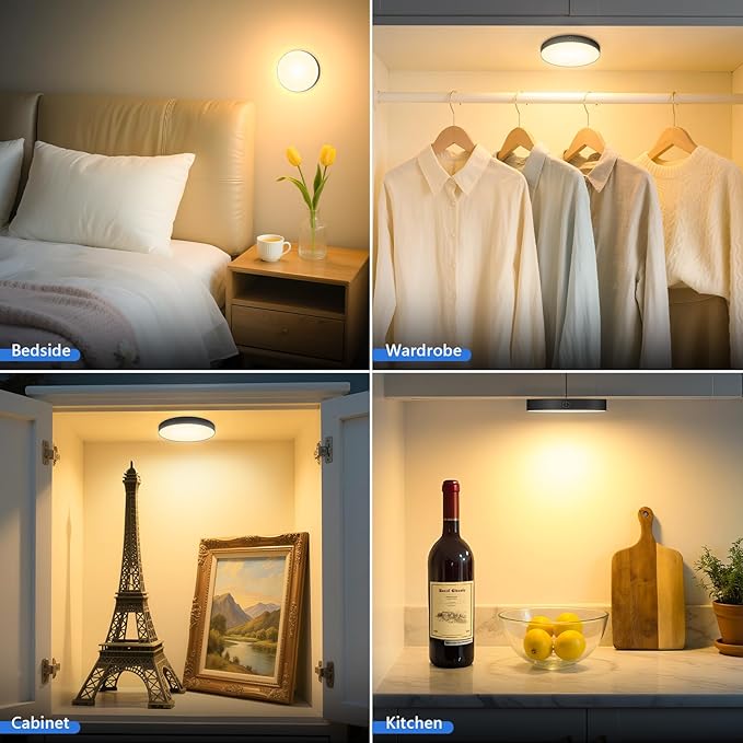 Ferswe Dimmable Touch Light, 3000K Rechargeable Touch Lights Stick on, Closet Light with 1000mAh Large Battery, LED Night Light for Closet, Counter, Kitchen, Bedroom and Wall(2 Pack)