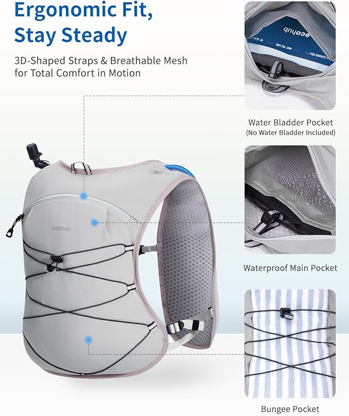 ECOHUB Running Hydration Vest Backpack, Lightweight Hydration Pack Bag Daypack for Hiking Cycling Marathon Backpack Vest for Women Men (No Bladder Included)
