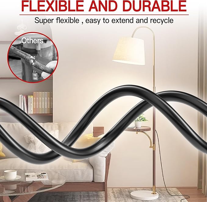 16/3 Indoor Extension Cord 12 FT, Black Extension Cord Flexible & Durable, 3 Prong Power Cable, Suitable for Home and Office, 13 Amp 1625 Watt 125VAC 16AWG, ETL Listed