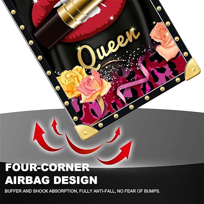 Compatible with iPhone 13 Pro Max Case, Queen Lip Crown Leopard Print Luxury Golden Decoration for Girl Women Soft TPU Shockproof Protective Hard PC Back for iPhone 13 Pro Max