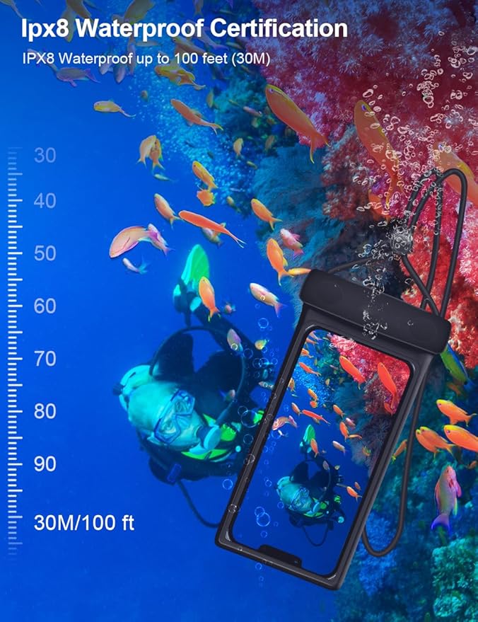 wellhouse 3D Waterproof Phone Pouch with Lanyard,Premium TPU100FT Deep Waterproof Phone Case for iPhone 17 16 15 14 13 12 Pro Max XS Samsung,Snorkeling, Surfing, Kayaking,Skiing,Hot Springs