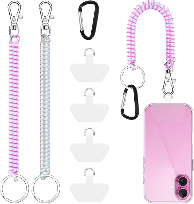 takyu 2PCS Phone Lanyard Tether with 4*Patch and 1*Carabiner for Travel Outdoor Hiking Cycling Climbing Skiing Compatible for iPhone Most Smartphones - White Purple
