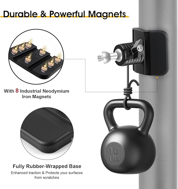 Magnetic Camera Mount with 1/4" Thread for Flat or Curved Steel Surfaces, Flexible Strong Magnet Indoor Outdoor Security Cam Bracket fits for Arlo, Ring, Wyze, Google Nest, Mevo Start