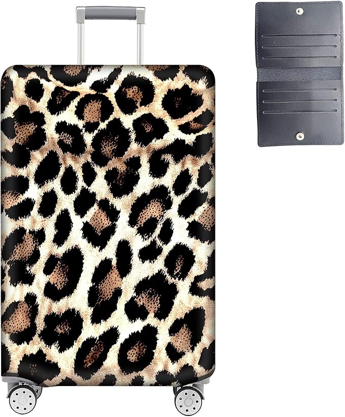 Luggage Cover Protector for 26-28 Inch Suitcases, TSA Approved Elastic Travel Suitcase Covers, Anti-Scratch Washable Luggage Sleeve for Carry On & Checked Bags, Leopard Print 02