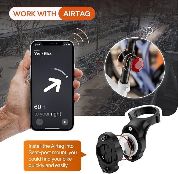 TUSITA Airtag Bike Mount, Hidden Bicycle Seatpost Mount Compatible with Airtags & Garmin Varia, Anti-Theft Air tag GPS Tracker Bike Reflector Holder