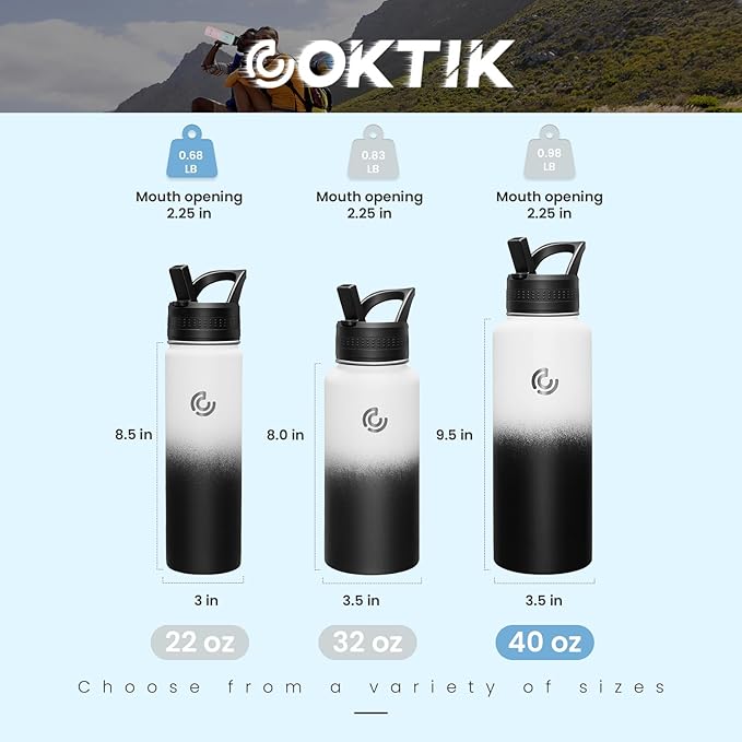 COKTIK 40oz Sports Water Bottle, Stainless Steel Water Bottle for Insulated, Reusable Travel Bottle, With Straw, With Handle Grip for Easy Carrying, Suitable for Cycling, Outdoor Vacations(Day&Night)