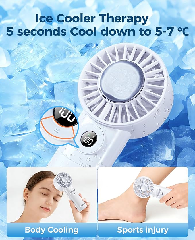 2026 Upgrade 3 In 1 Handheld Portable Turbo Fan with Ice Cooler,Rechargeable 100 Speed Mini Personal Fan 10500 RPM Small Pocket Fans Makeup fan for Outdoor,Office,Camping,Travel-White