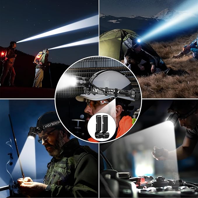 ATDOALL Super Bright LED Headlamp 4 Pack, High Lumen Rechargeable Head Lamp with Motion Sensor, 5 Modes, IPX5 Waterproof, 90° Adjustable, Zoomable Head Lights for Adults, Hard Hat, Outdoor, Camping