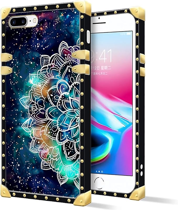 Compatible with iPhone 8 Plus 7 Plus Case, Starry Sky Colourful Mandala Luxury Golden Decoration for Girl Women Soft TPU Shockproof Protective Hard PC Back for iPhone 8 Plus 7 Plus