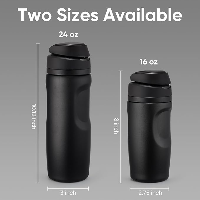 Fijinhom 16 oz Insulated Water Bottle,Stainless Steel Sports Water Bottle with Straw, Double Wall Vacuum Leak Proof, Cold for 24 Hours, BPA Free for Travel, Sport, Outdoor, Black