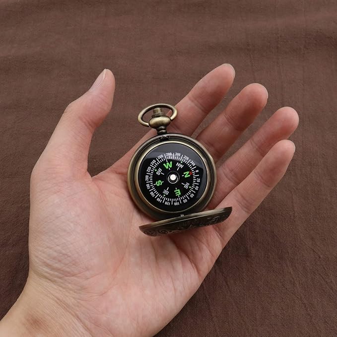 Create idea Retro Portable Compass Camping Survival Compass Metal Pocket Compass Kids Compass for Hiking Camping Hunting Outdoor Military Navigation Tool