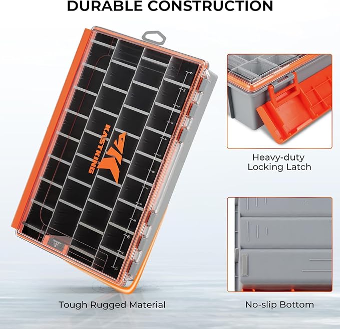 KastKing HyperSeal Waterproof Tackle Box, 3700 Deep Tackle Trays, Fishing Tackle Box Organizer With Removable Dividers, Fishing Gear & Fishing Accessories Storage