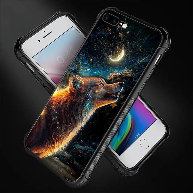 for iPhone 7/8 Case, Star Cave Hungry Wolf Pattern Graphic Design Girl Boy Soft Silicone Hard Acrylic Shock Protection for iPhone 7/8
