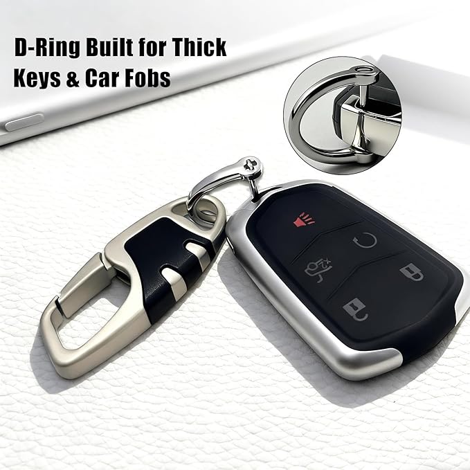 Keychain with Carabiner Clip, 4 Heavy Duty Key Rings and D Ring for Men's Car Key Fob Holder Fits Belt Loops
